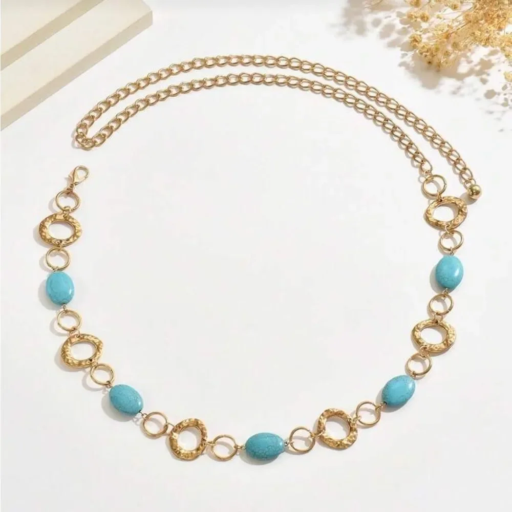Turquoise and Gold Chain Belt N1203